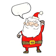 cartoon santa claus punching air with speech bubble N22