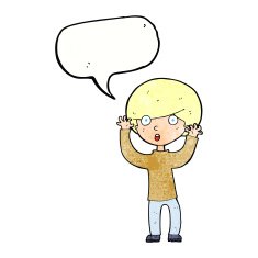 cartoon startled boy with speech bubble N31