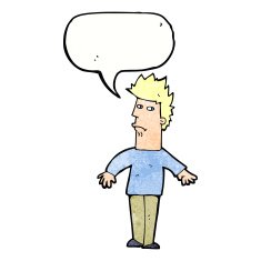 cartoon worried man with speech bubble N99