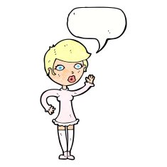 cartoon pretty woman waving with speech bubble N90