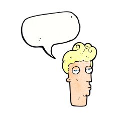 cartoon bored man's face with speech bubble N10