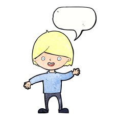 cartoon waving boy with speech bubble N22