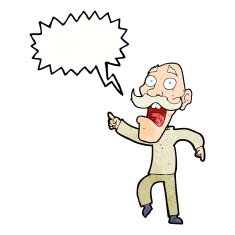 cartoon frightened old man with speech bubble N36