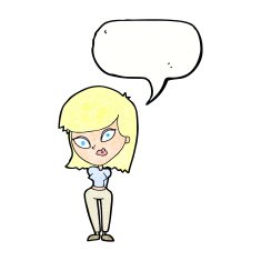 cartoon confused woman with speech bubble N86