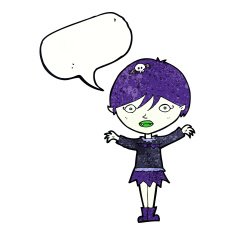 cartoon waving vampire girl with speech bubble N21