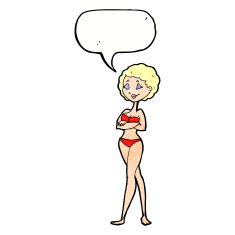 cartoon retro woman in bikini with speech bubble N9