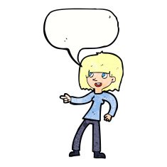cartoon girl pointing with speech bubble N28