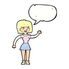 cartoon girl waving with speech bubble N31