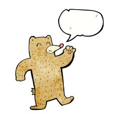 cartoon waving bear with speech bubble N5