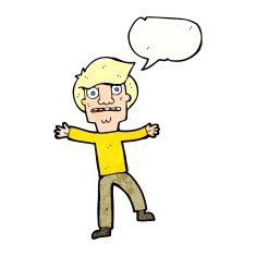 cartoon boy panicking with speech bubble N31