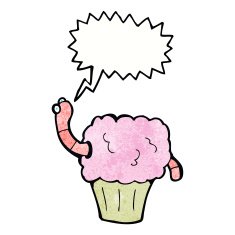 cartoon worm in cupcake with speech bubble N11
