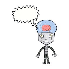 cartoonw weird robot with speech bubble N3