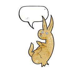 cue cartoon rabbit with speech bubble N11