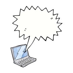 cartoon laptop computer with speech bubble N11
