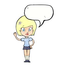 cartoon pretty girl waving with speech bubble N31
