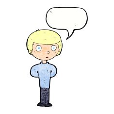 cartoon curious boy with speech bubble N38