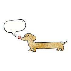 cartoon dachshund with speech bubble