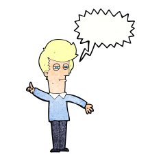 cartoon man narrowing eyes with speech bubble N41