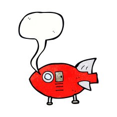 cartoon space rocket with speech bubble N25