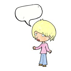 cartoon confused woman with speech bubble N87