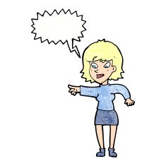 cartoon woman pointing with speech bubble N217