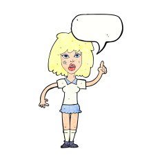 cartoon tough woman with idea speech bubble N11