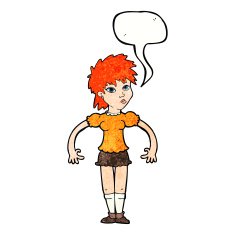 cartoon curious woman with speech bubble N60
