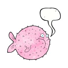cartoon puffer fish with speech bubble N11