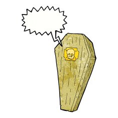 spooky cartoon coffin with speech bubble N21