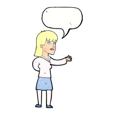 cartoon woman explaining with speech bubble N49