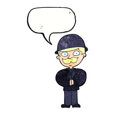 cartoon man in bowler hat with speech bubble N3