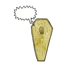 spooky cartoon coffin with speech bubble N22