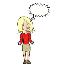 cartoon woman shrugging shoulders with speech bubble N505