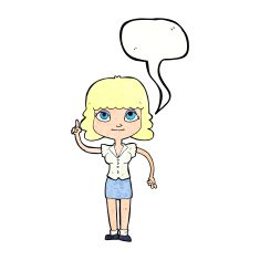 cartoon woman with idea speech bubble N251