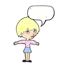 cartoon woman with open arms speech bubble N101