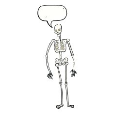 cartoon spooky skeleton with speech bubble N7