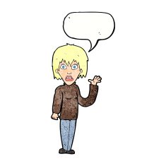 cartoon shocked woman waving hand with speech bubble N11
