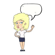 cartoon pretty woman waving with speech bubble N92
