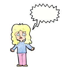 cartoon worried woman with speech bubble N80