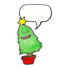 cartoon dancing christmas tree with speech bubble N22