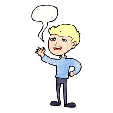 cartoon man making excellent gesture with speech bubble N11