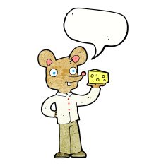 cartoon mouse holding cheese with speech bubble N11