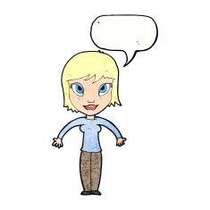 cartoon woman shrugging shoulders with speech bubble N506