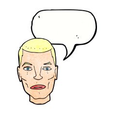cartoon serious male face with speech bubble N10