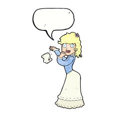 cartoon victorian woman dropping handkerchief with speech bubble N11
