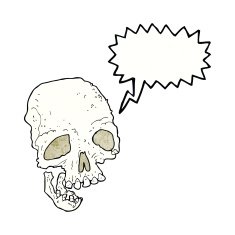 cartoon ancient spooky skull with speech bubble N7
