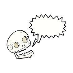 cartoon spooky skull with speech bubble N154