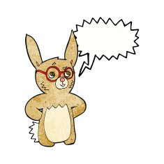 cartoon rabbit wearing spectacles with speech bubble N11