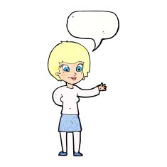 cartoon welcoming woman with speech bubble N11