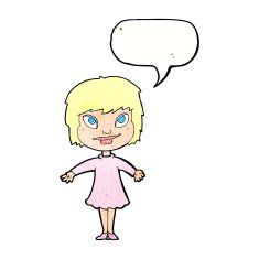 cartoon girl shrugging shoulders with speech bubble N31